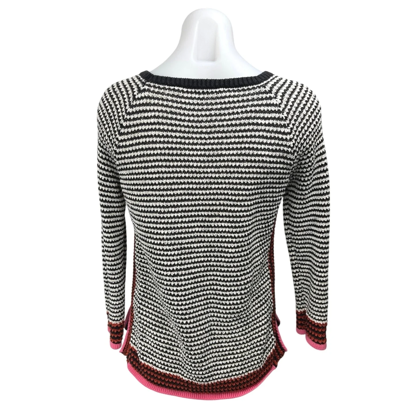 Ann Taylor Loft Black White Textured Knit Long Sleeve Pullover Sweater Top Sz XS - Image 2
