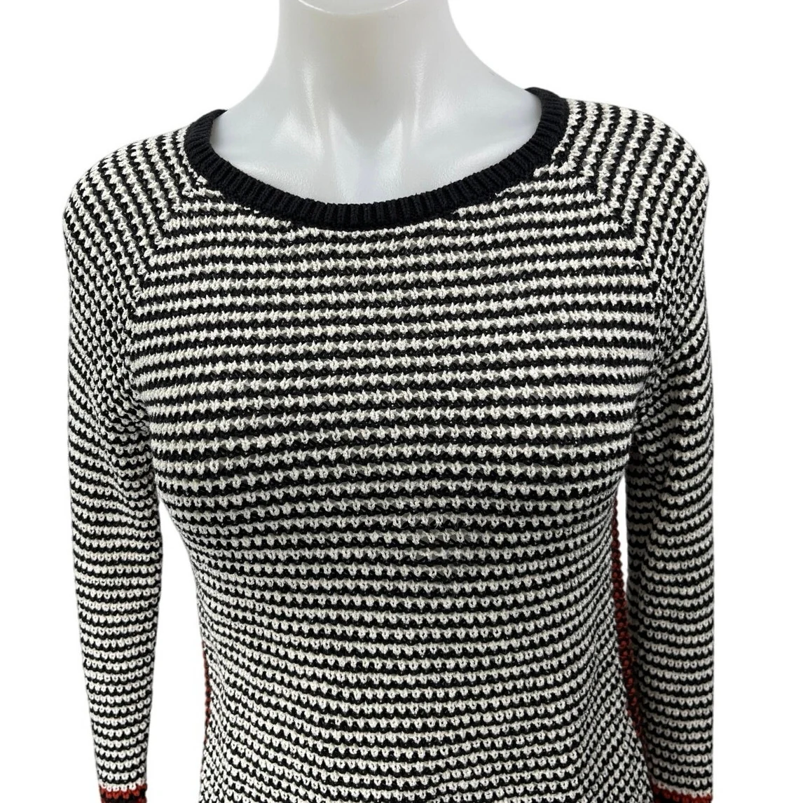 Ann Taylor Loft Black White Textured Knit Long Sleeve Pullover Sweater Top Sz XS - Image 3