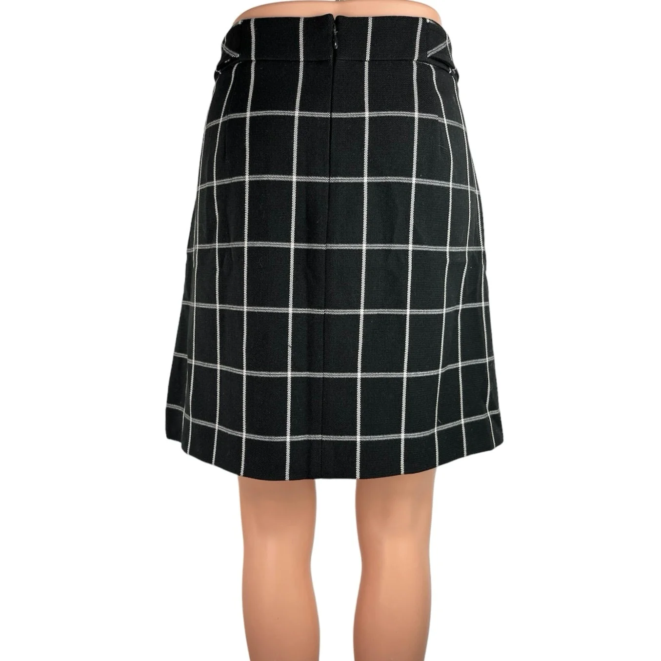 Ann Taylor LOFT Black Windowpane Plaid Knee Length Back Zip A-line Skirt Size 8 - Image 3