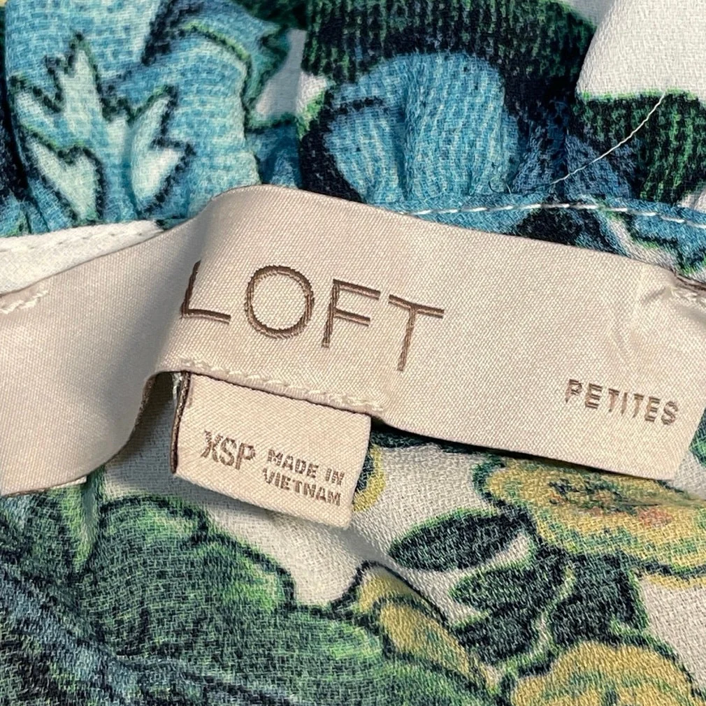 Ann Taylor LOFT Blue Floral Sleeveless Mock Neck Ruffle Tank Blouse Top Size XSP - Image 4