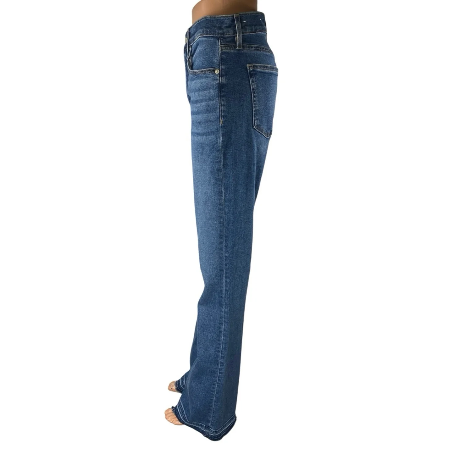 Ann Taylor LOFT Blue High Waist Raw Cut Herm Slim Flared Bootcut Denim Jeans 6 - Image 2