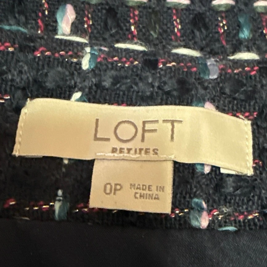 Ann Taylor Loft Blue Woven Boucle Tweed Zip Pockets Mini Straight Pencil Skirt 0 - Image 4