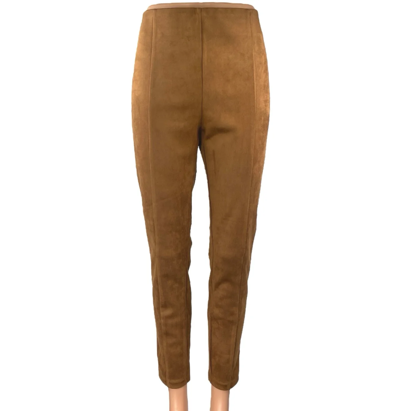 Ann Taylor LOFT Brown Faux Suede Skinny Leg High Waisted Trousers Dress Pants M