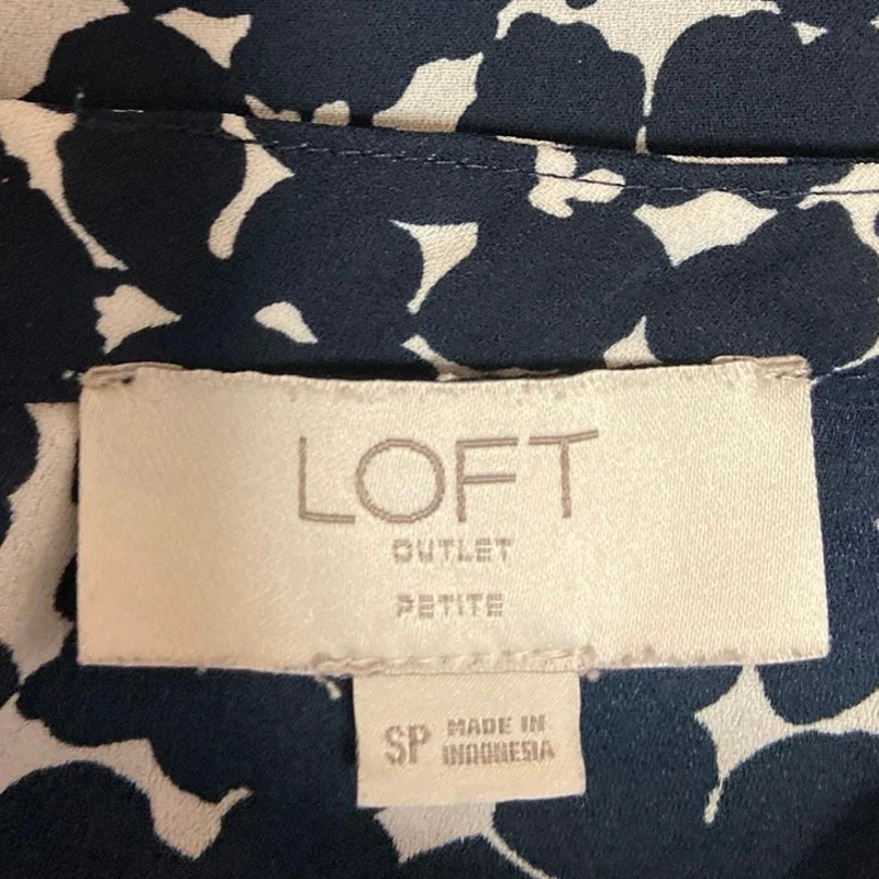 Ann Taylor LOFT Navy Blue Bateau Neck Keyhole Back Printed Tank Top Size SP - Image 4