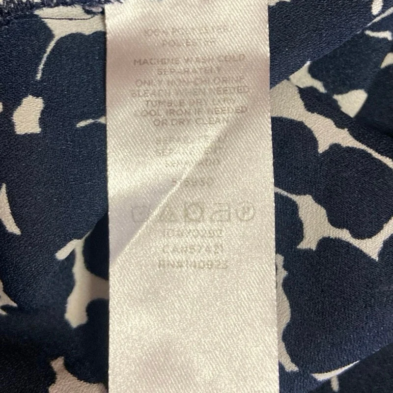 Ann Taylor LOFT Navy Blue Bateau Neck Keyhole Back Printed Tank Top Size SP - Image 5
