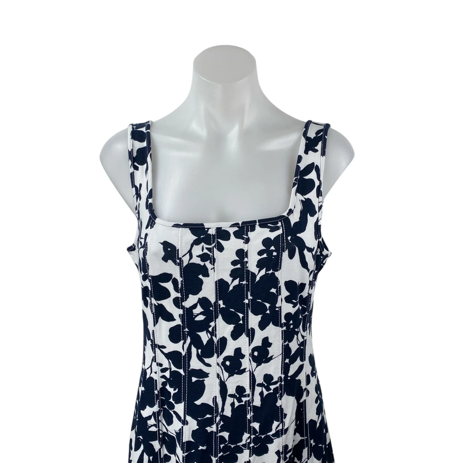 Ann Taylor LOFT Navy Floral Square Neck Sleeveless Midi A-Line Tank Dress Size 6 - Image 2