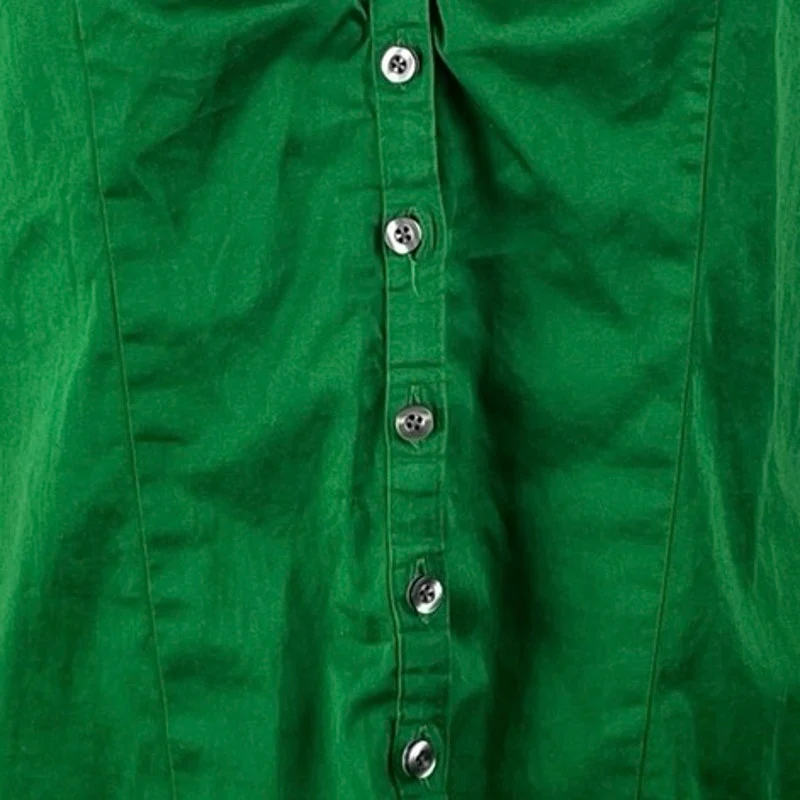 Ann Taylor LOFT Petites Green Ruched Puff Sleeve Button Down Shirt Blouse Top SP - Image 2