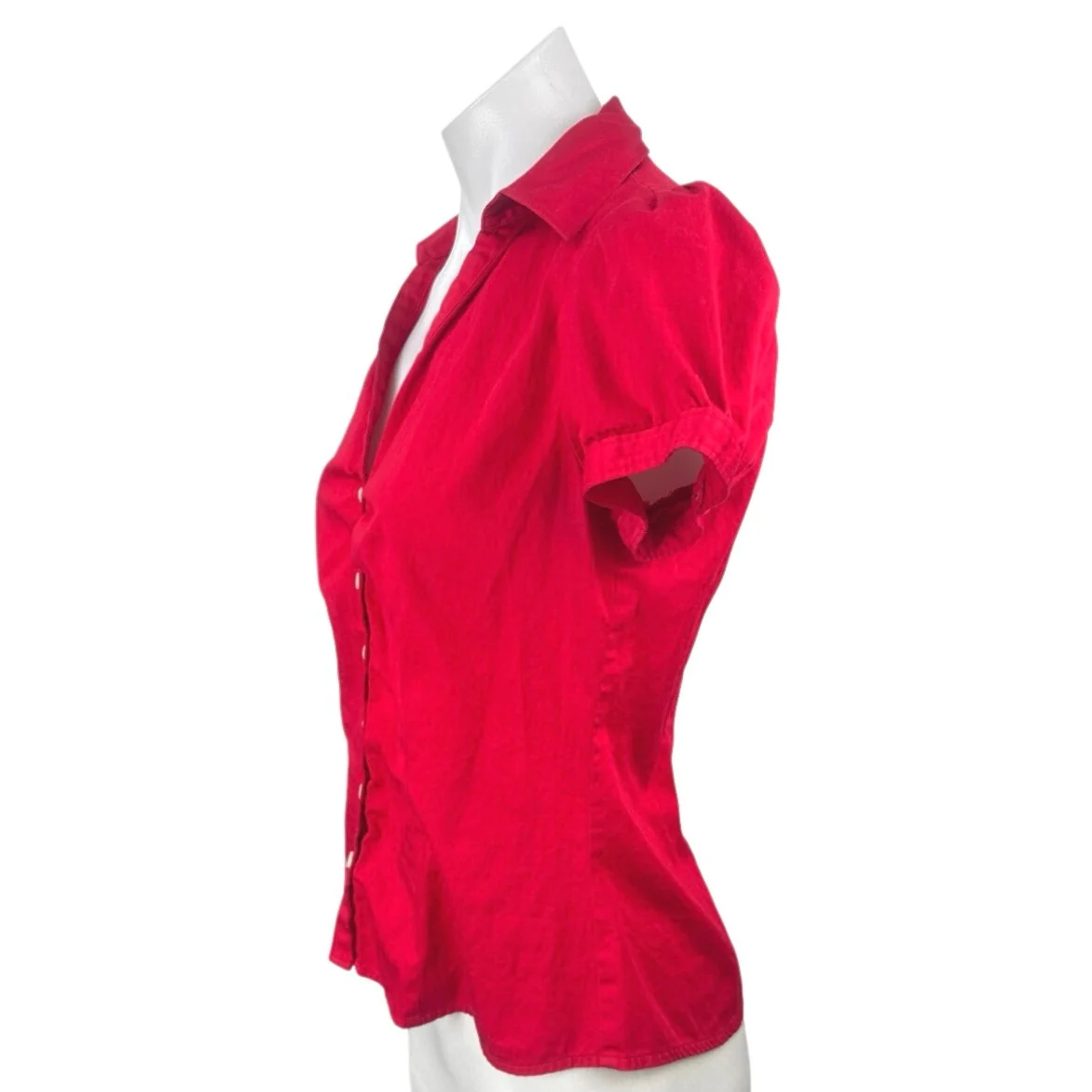 Ann Taylor Loft Petites Red Puff Sleeve Collared Button Down Shirt Blouse Top S - Image 2