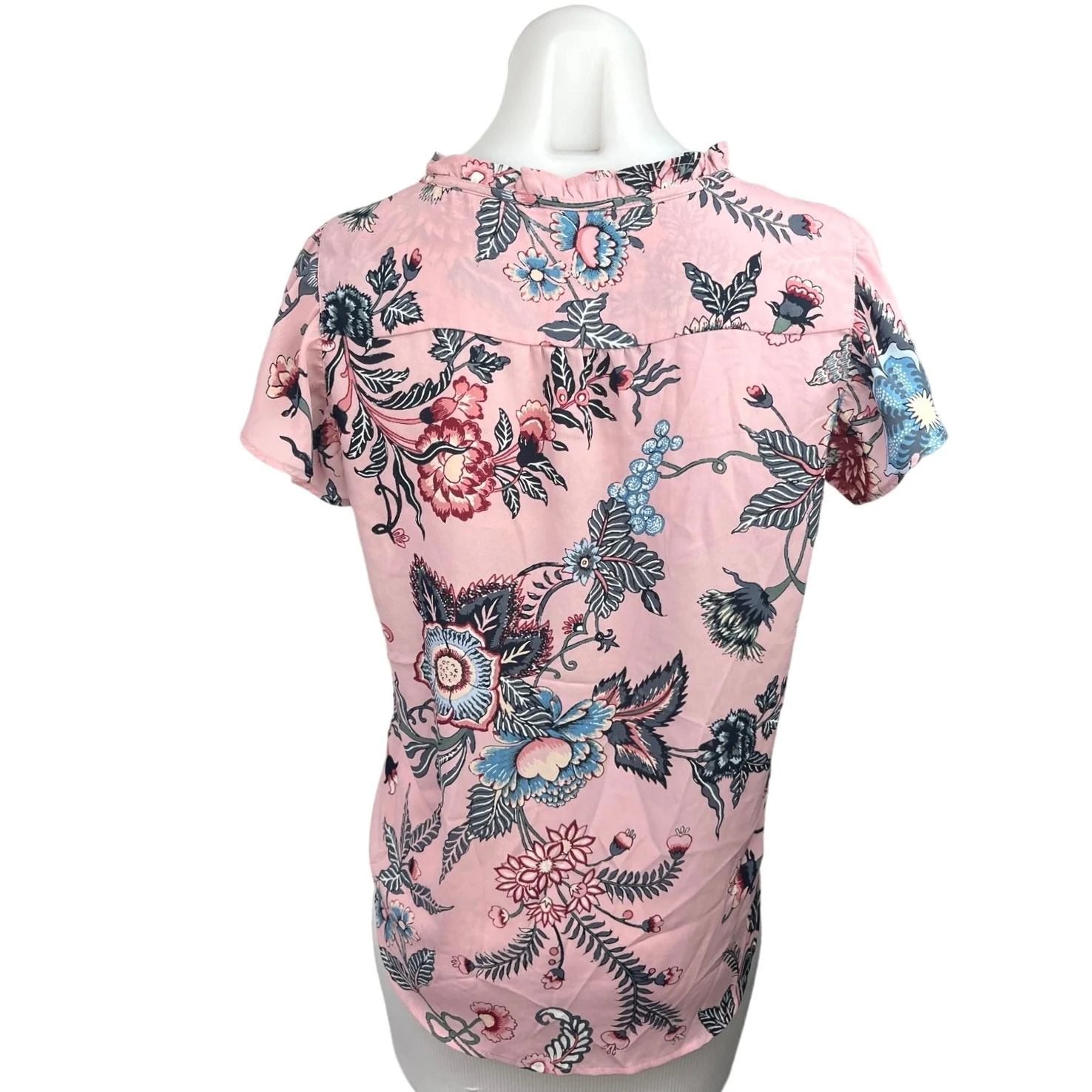 Ann Taylor LOFT Pink Floral Tropical Ruffle Flutter Sleeve Blouse Top Size XS - Image 2