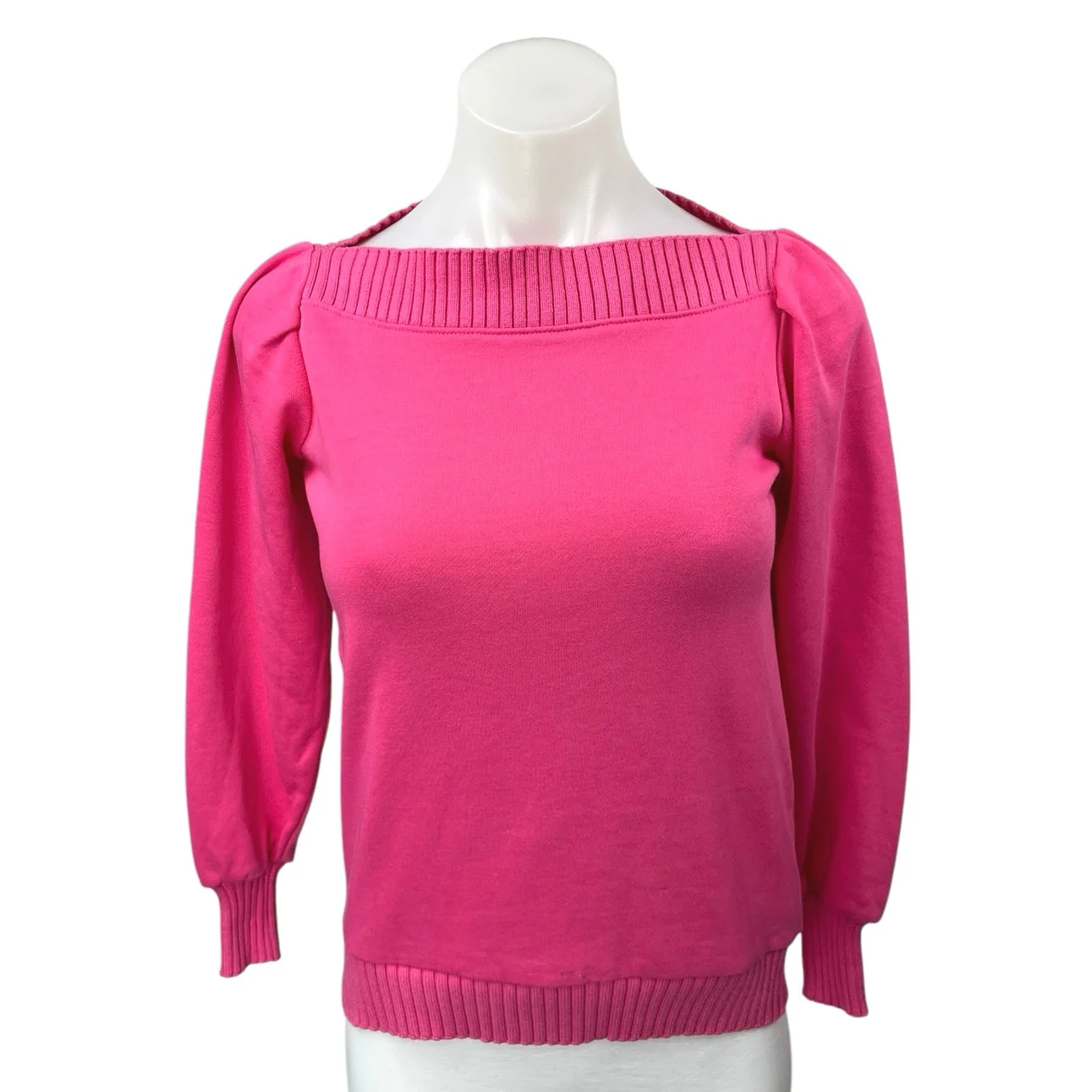 Ann Taylor LOFT Pink Knit Boat Neck Puff Sleeve Pullover Sweater Blouse Top XXS