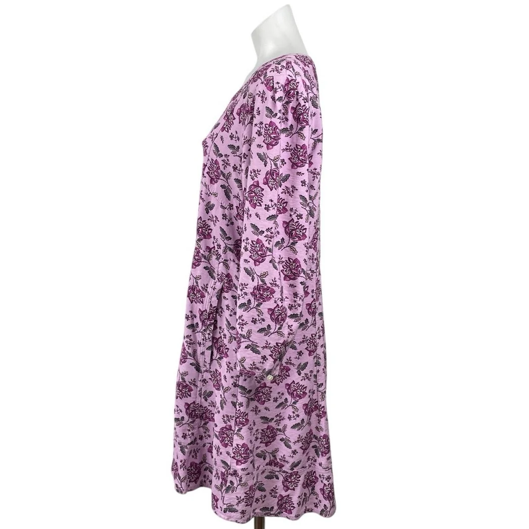 Ann Taylor LOFT Purple Floral Long Puff Sleeve V Neck A Line Mini Dress Size L - Image 3
