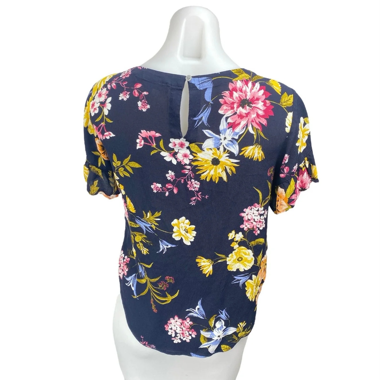 Ann Taylor LOFT Women Blue Floral Short Sleeve T Shirt Tee Blouse Top Size XS - Image 2