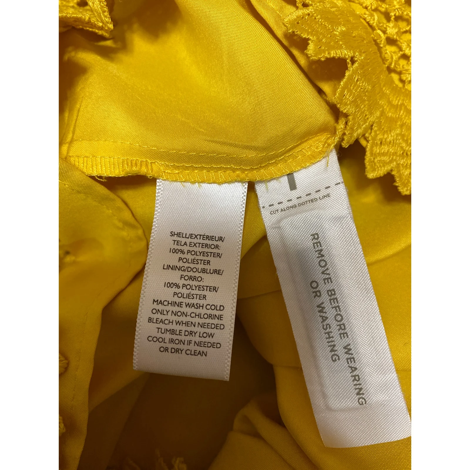 Ann Taylor LOFT Women Yellow Floral Lace Crochet Short Sleeve Mini Shift Dress 8 - Image 6