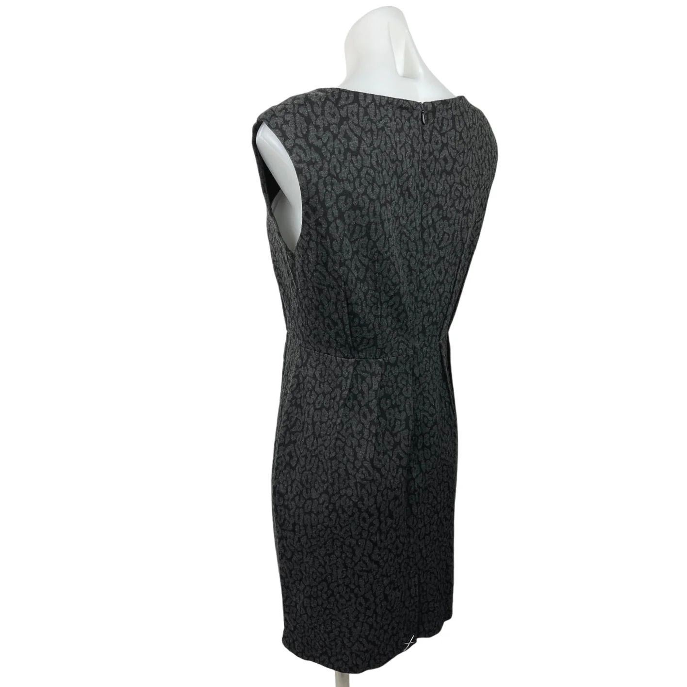 Ann Taylor Loft Women's Black Leopard Print Sleeveless Zipper Sheath Dress Sz 8 - Image 2