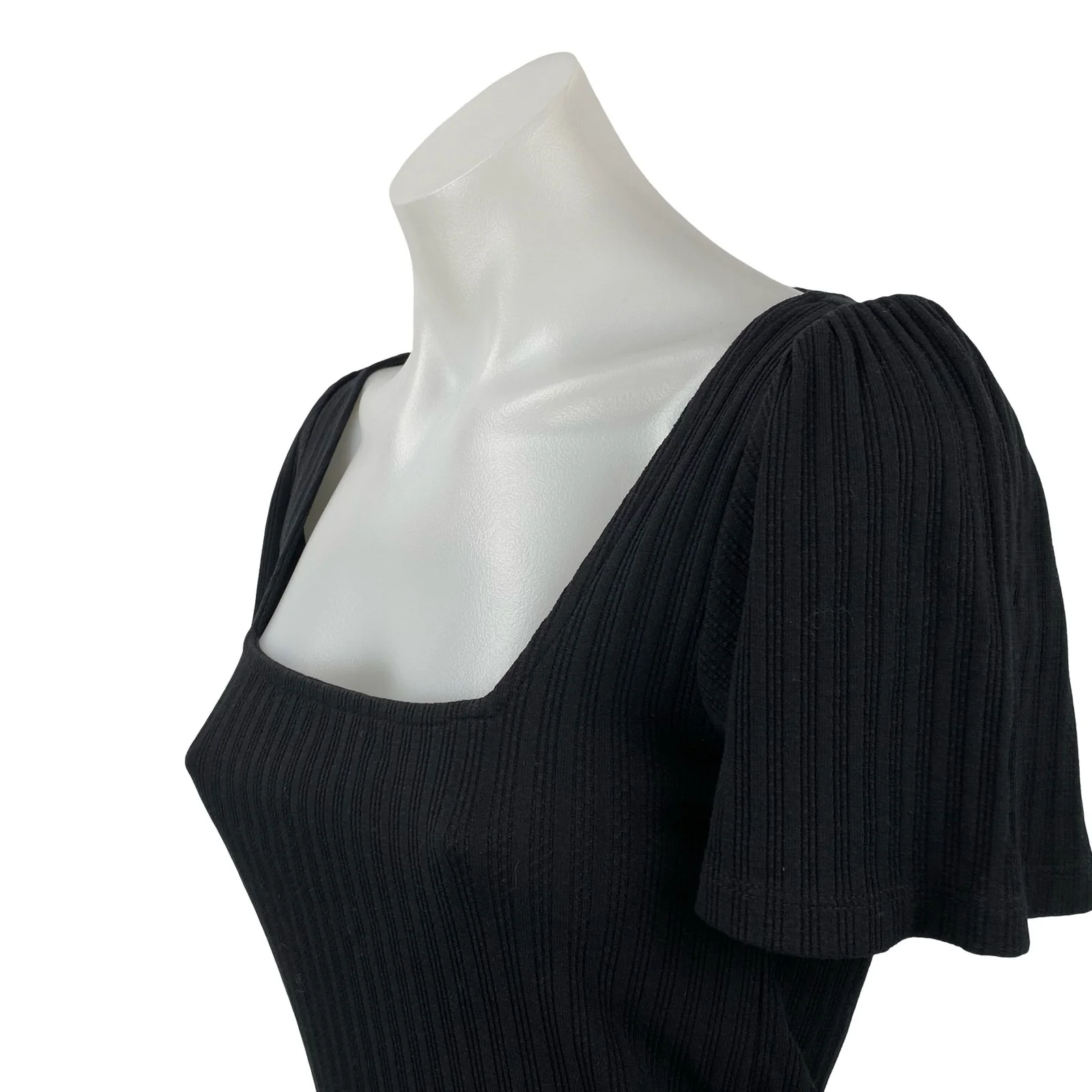 Ann Taylor LOFT Womens Black Short Sleeve Tie Square Neck Knit Blouse Top Size S - Image 3