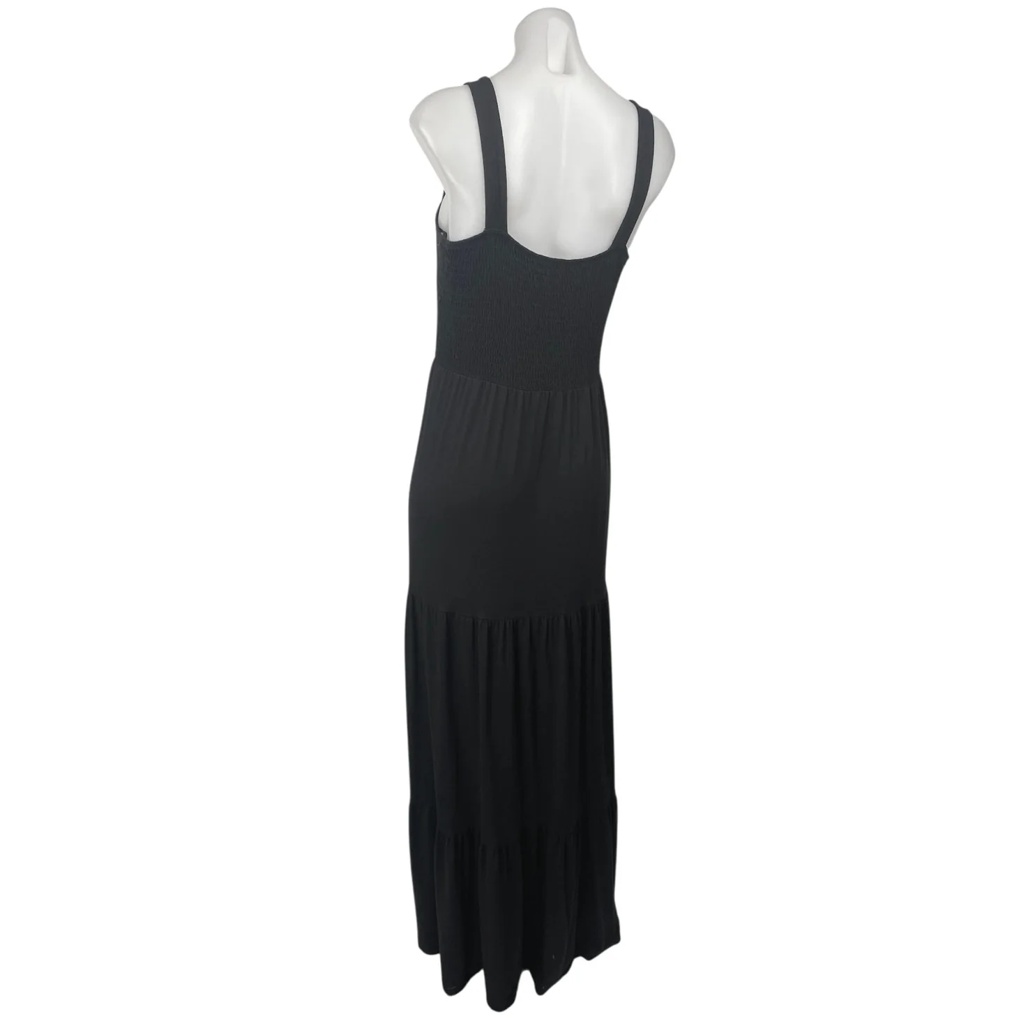 Ann Taylor Loft Women's Black Sleeveless Smocked Tiered Maxi A-Line Tank Dress M - Image 2