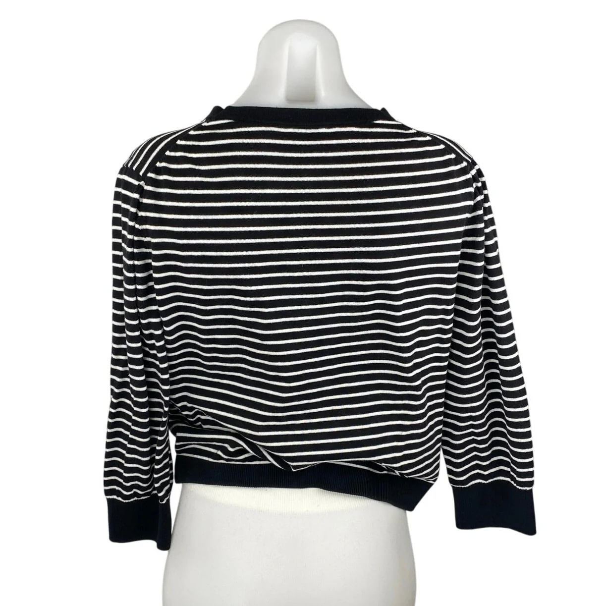 Ann Taylor LOFT Women's Black White Striped Long Sleeve Button Up Cardigan Top L - Image 3