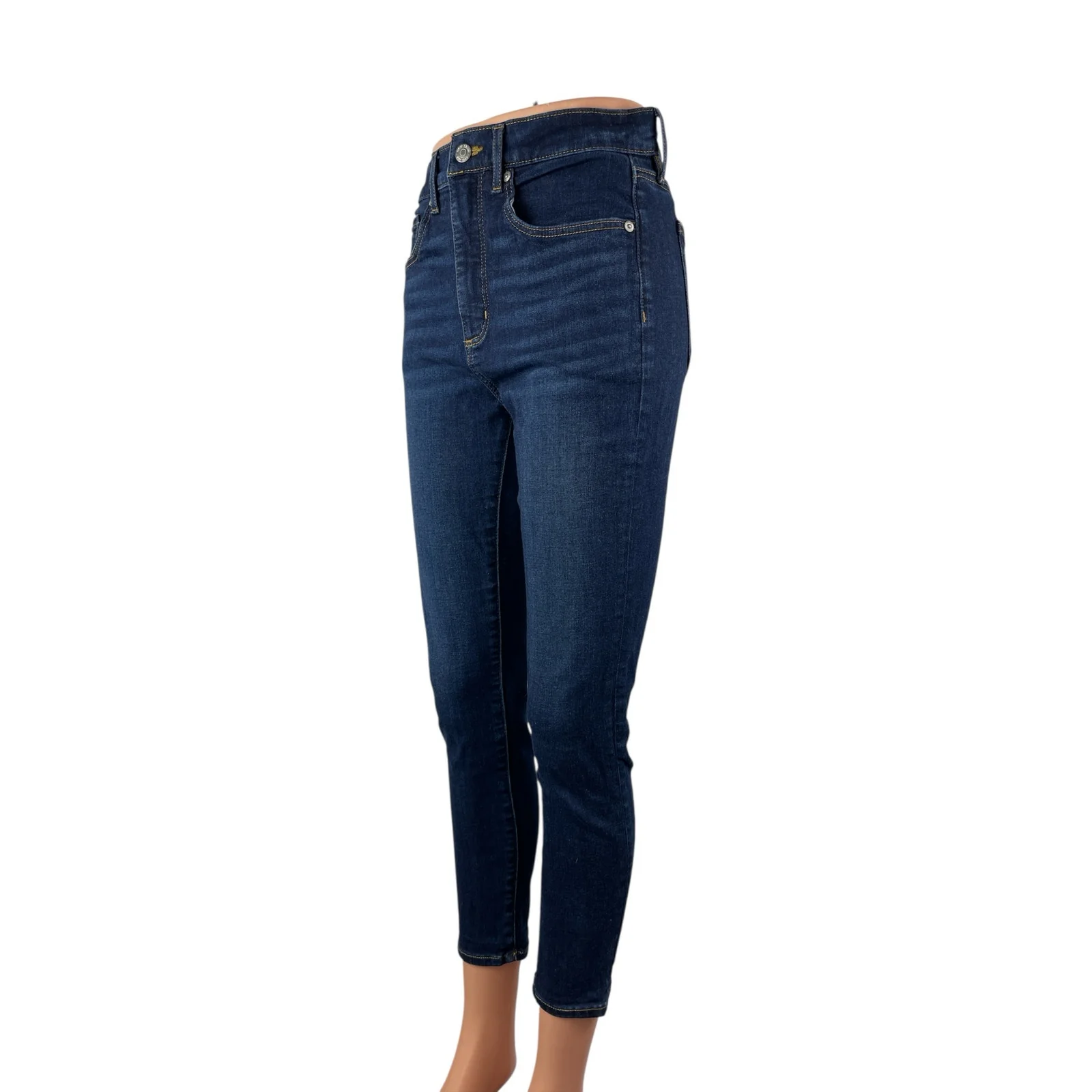 Ann Taylor LOFT Women's Blue Dark Wash Y2k Cropped Skinny Denim Jeans Size 6P - Image 3