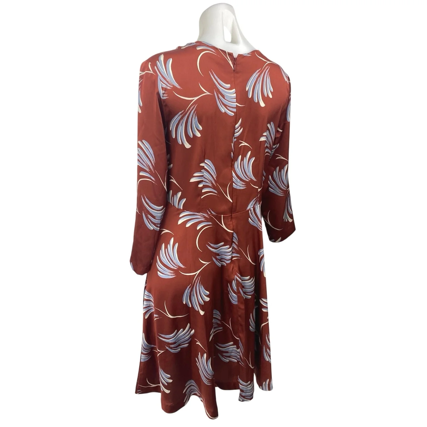 Ann Taylor LOFT Women's Brown Floral 3/4 Sleeve Midi A-Line Fit & Flare Dress 6 - Image 2
