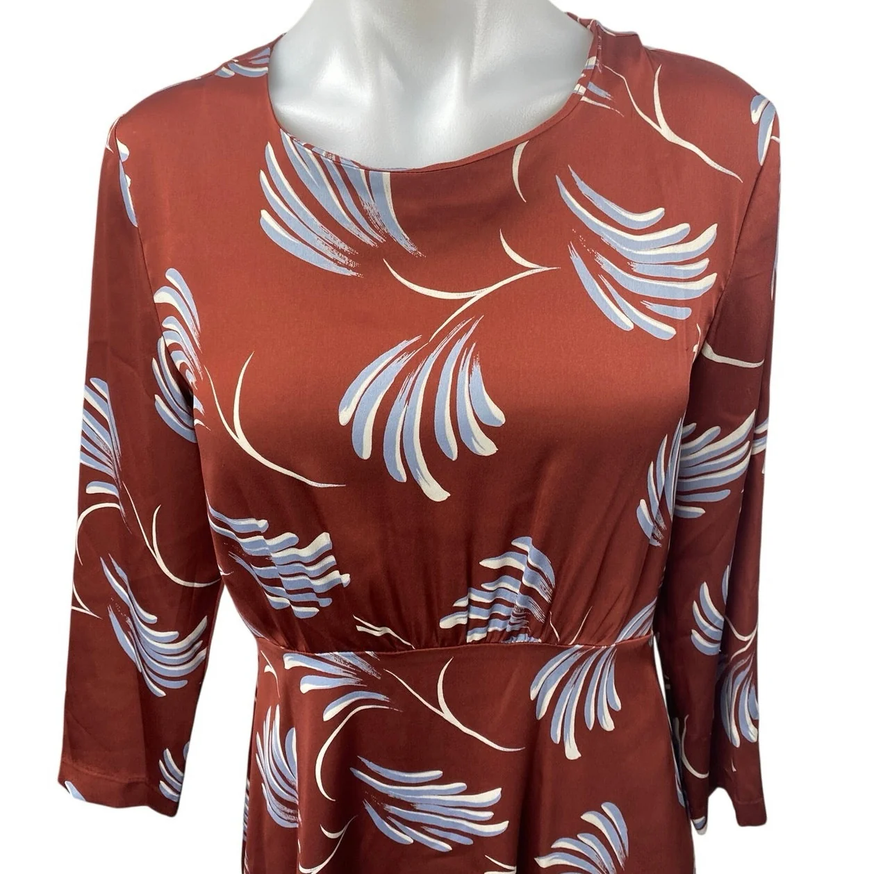 Ann Taylor LOFT Women's Brown Floral 3/4 Sleeve Midi A-Line Fit & Flare Dress 6 - Image 3