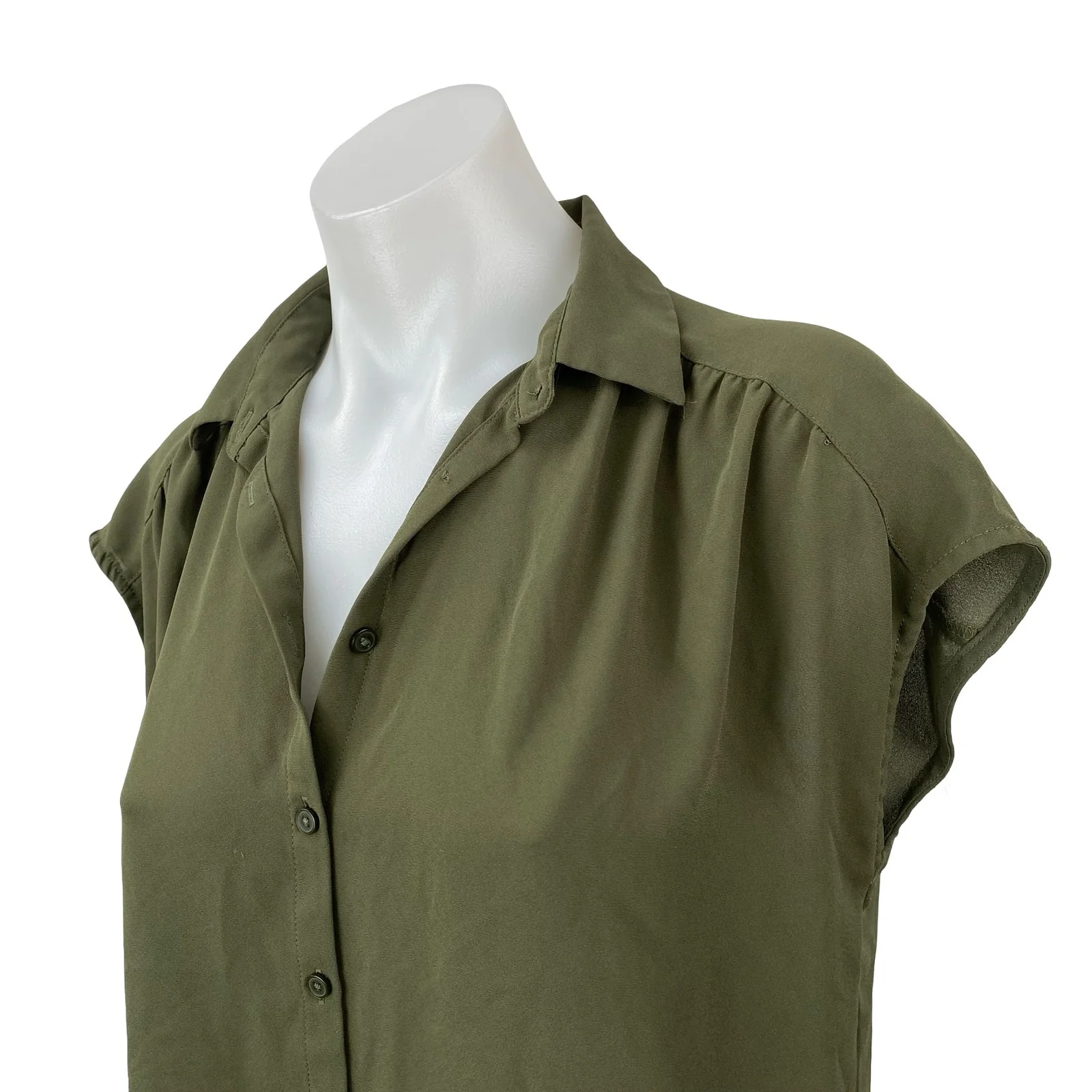 Ann Taylor LOFT Women's Green Short Sleeve Button Down Blouse Shirt Top Size XS - Image 2
