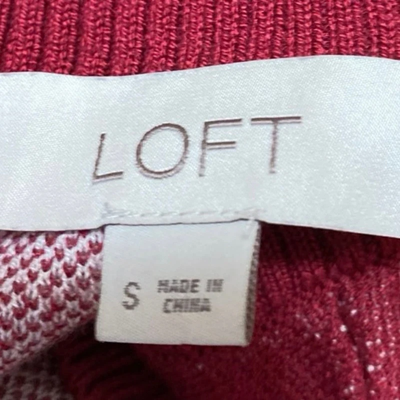 Ann Taylor LOFT Women's Red Floral Striped Long Puff Sleeve Sweater Top Size S - Image 3