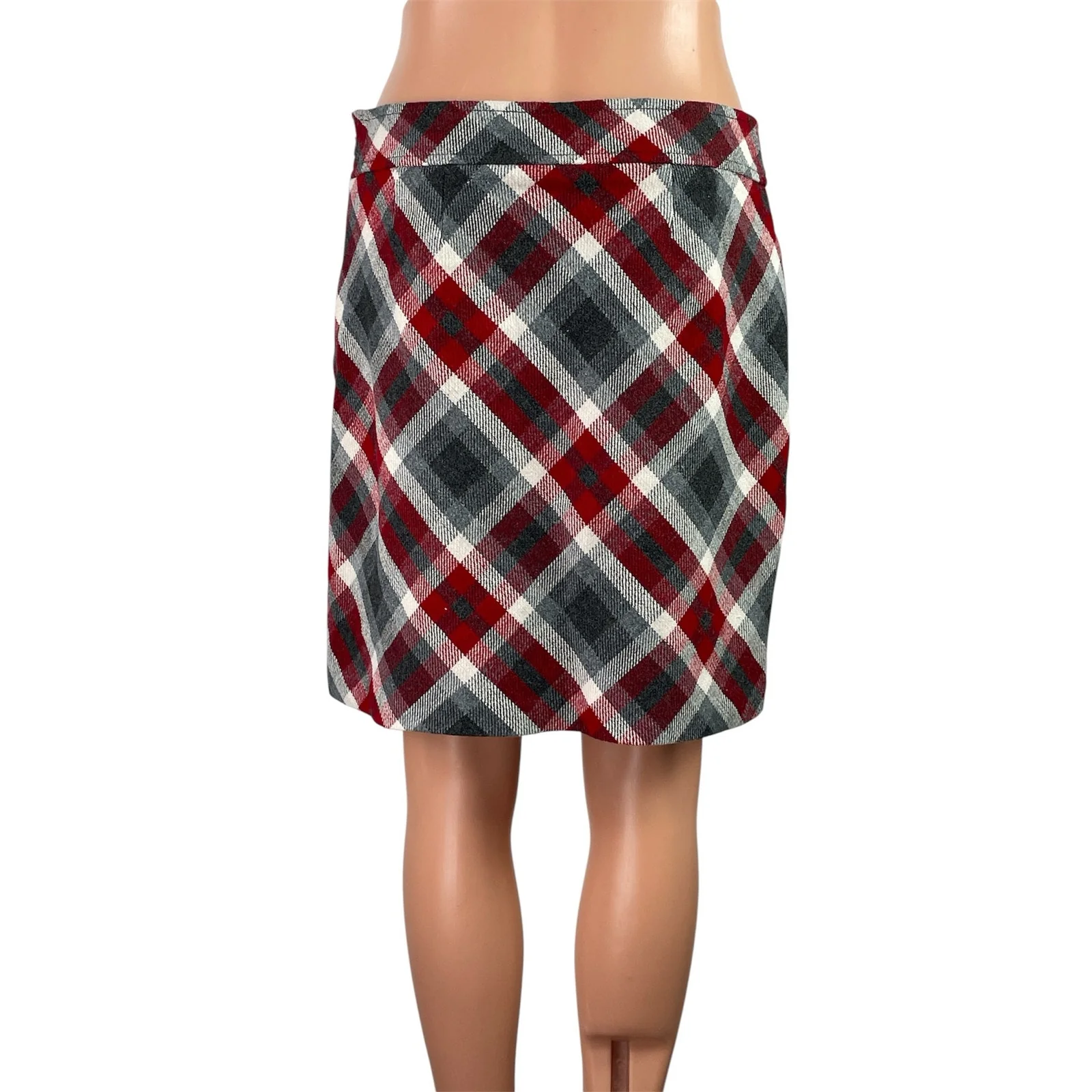 Ann Taylor LOFT Women's Red Plaid Check Zip Straight Pencil Mini Skirt Size 0 - Image 3