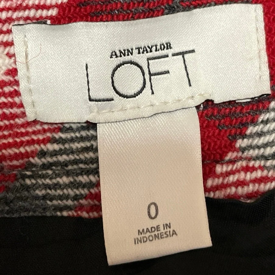 Ann Taylor LOFT Women's Red Plaid Check Zip Straight Pencil Mini Skirt Size 0 - Image 4