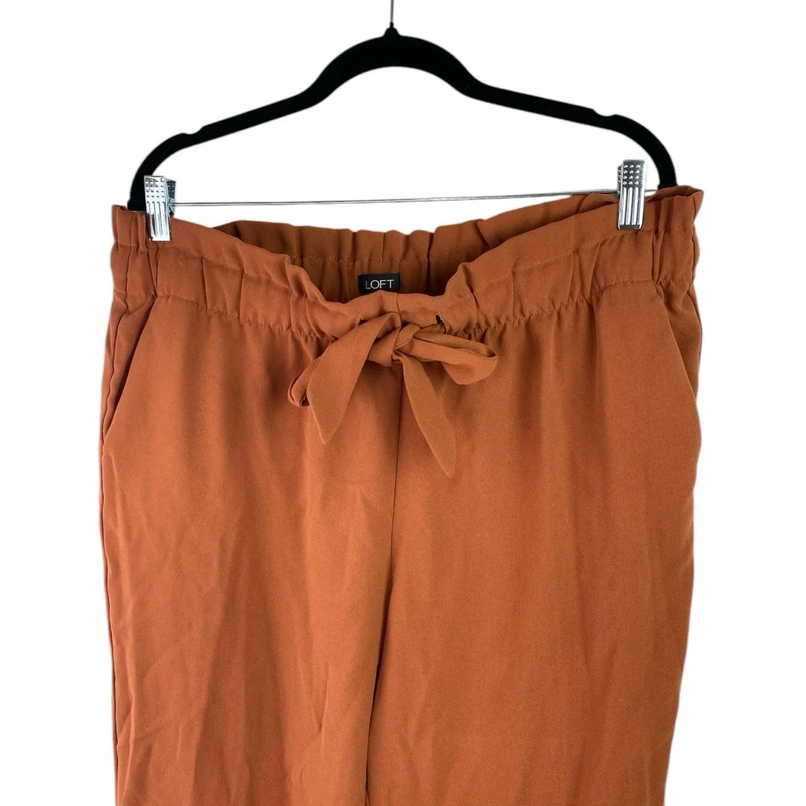 Ann Taylor LOFT Women's Rust Brown Belted Paperbag Cropped Trousers Pants Size L - Image 4