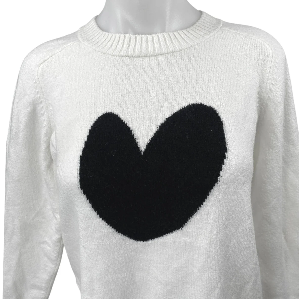 Ann Taylor LOFT Women's White Black Heart Long Sleeve Crewneck Sweater Size S - Image 3