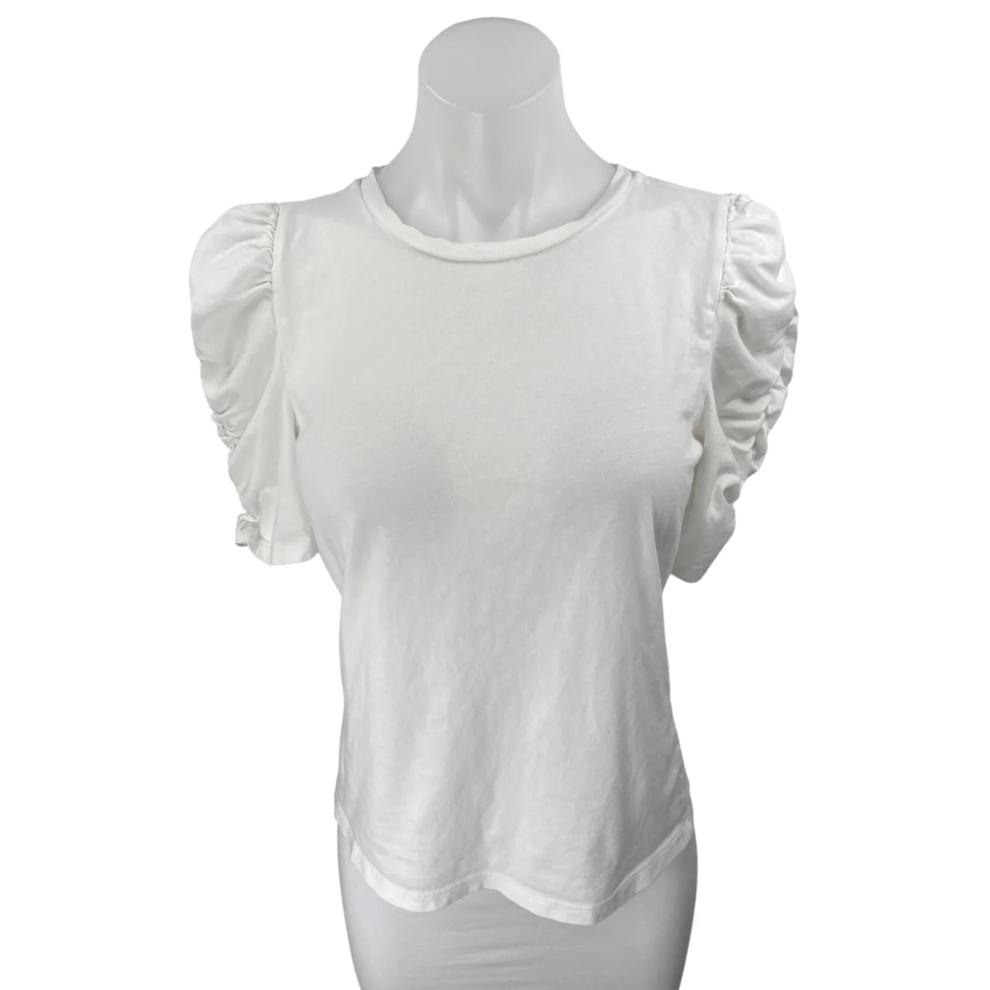 Ann Taylor LOFT Women's White Short Puff Sleeve Casual Tee T shirt Blouse Top S