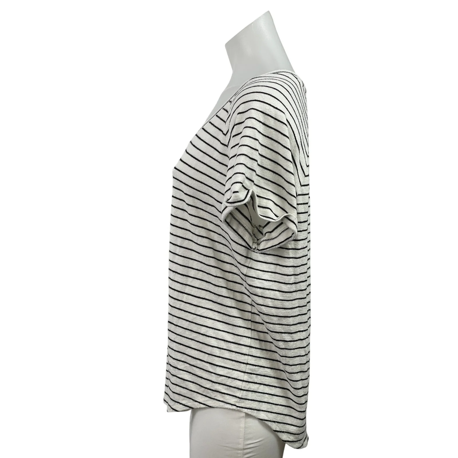 Ann Taylor LOFT Women's White Sriped Scoop Neck Short Sleeve Tee T-Shirt Top M - Image 2