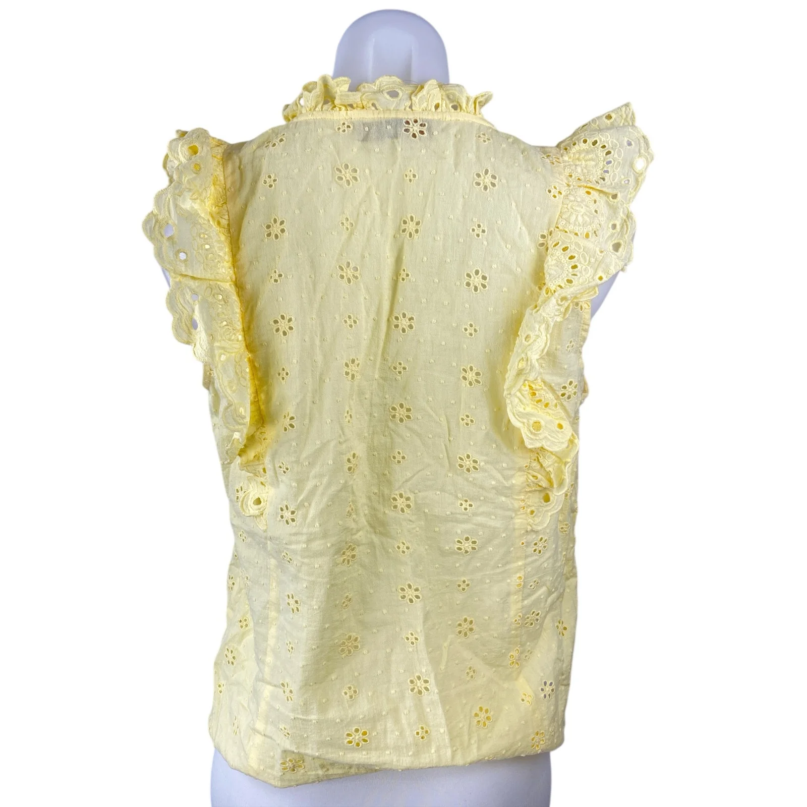 Ann Taylor LOFT Yellow Ruffle Sleeve Embroidered Floral Tie Blouse Top Size S - Image 2