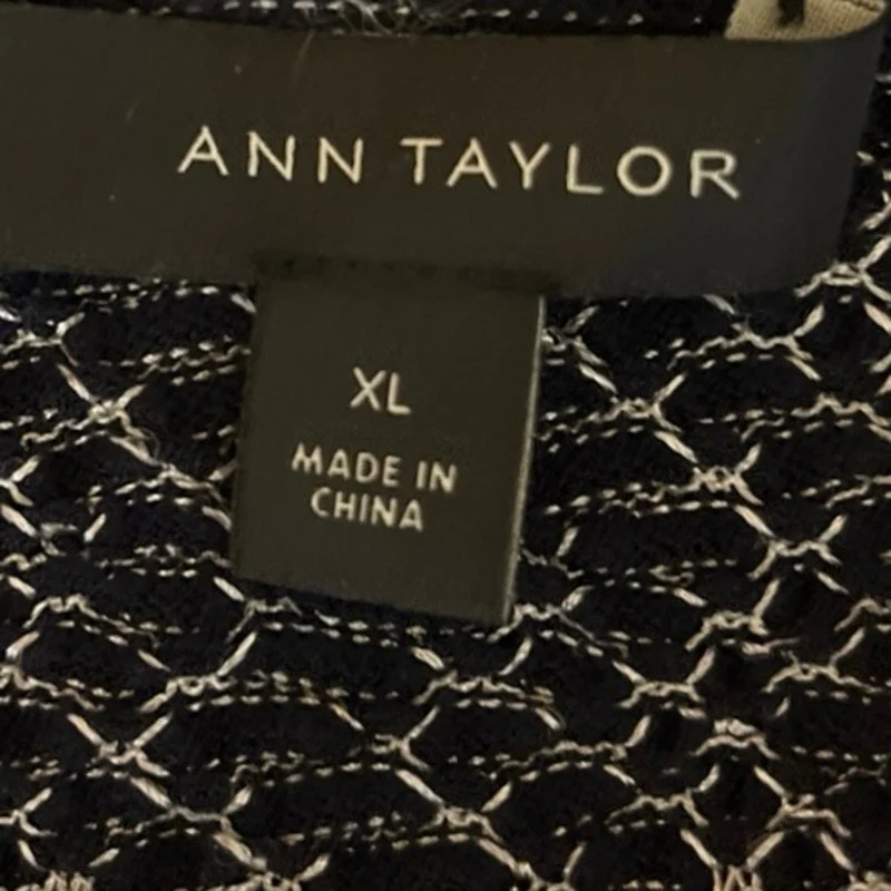 Ann Taylor Navy White Crackle Lightweight Button Up Cardigan Sweater Size XL - Image 3