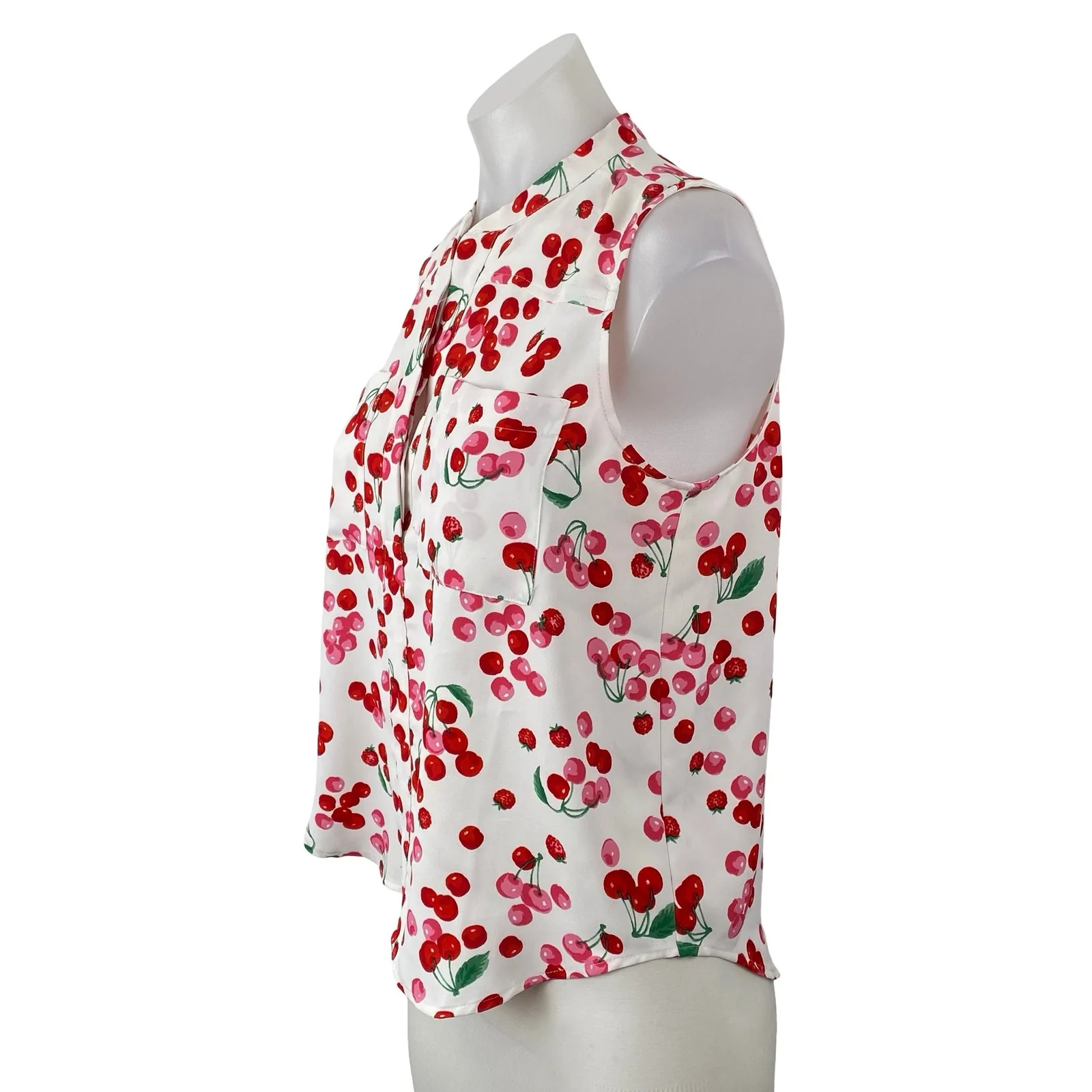Ann Taylor Petite Raspberry Cherries Fruit Sleeveless Button Down Blouse Top S - Image 2