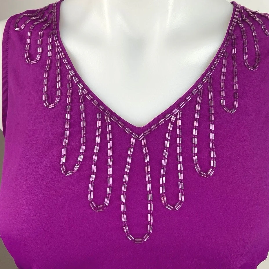 Ann Taylor Purple V Neck Beaded Sleeveless Embellished Tank Top Size XS - Image 3