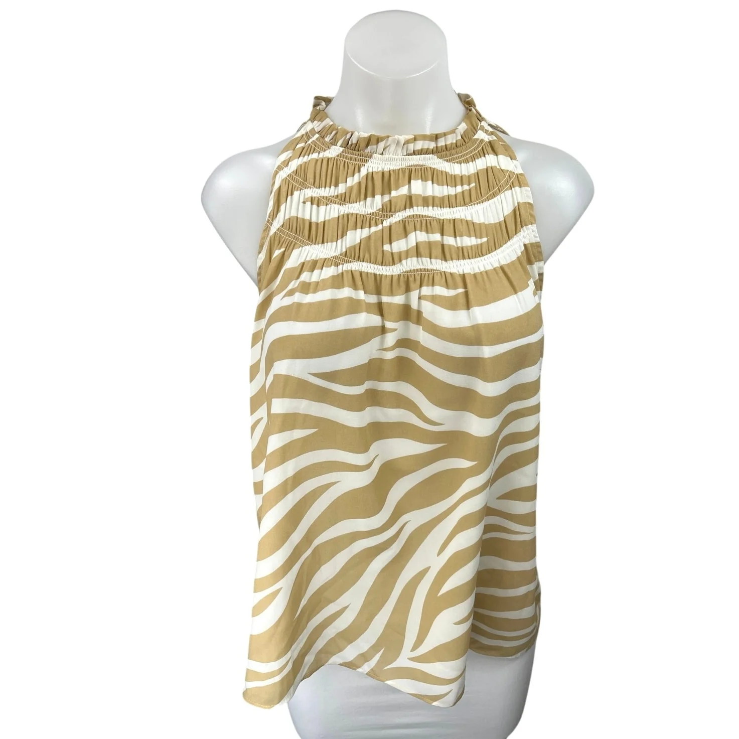 Ann Taylor Tan White Animal Print Sleeveless Cami Camisole Blouse Tank Top Sz M