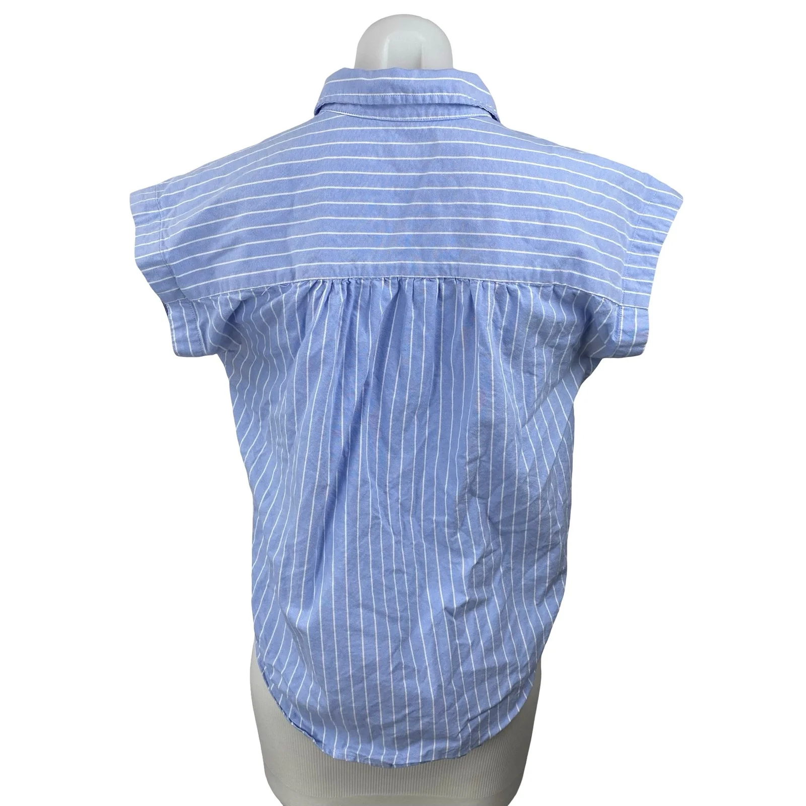 Ann Taylor Weekend Blue Striped Short Sleeve Half Button Front Shirt Top Size XS - Image 4