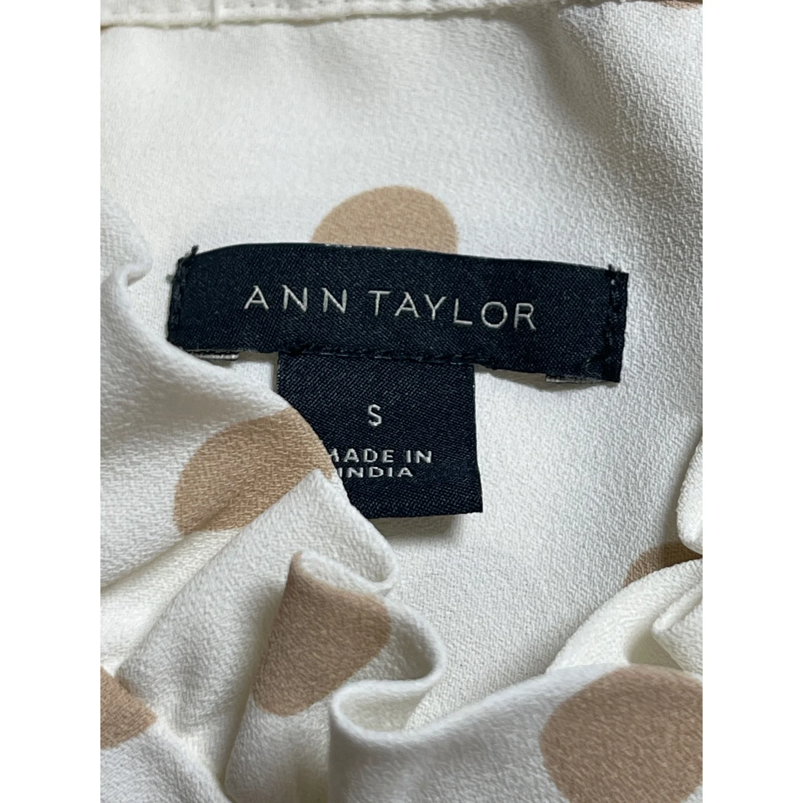 Ann Taylor White Polka Dot Pleated Ruffle Mock Neck Sleeveless Tank Blouse Top S - Image 3