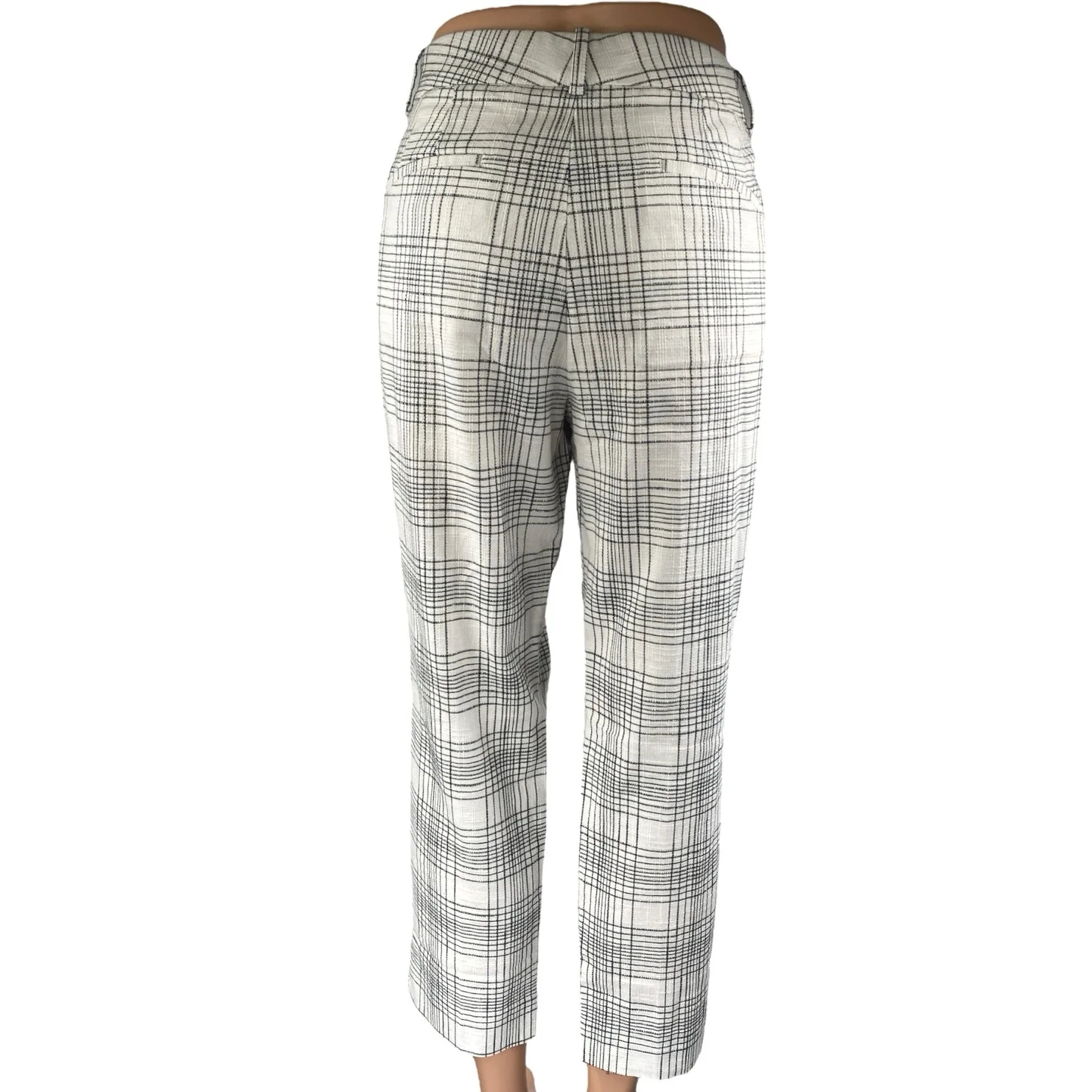 Ann Taylor Women White Black Plaid High Rise Straight Leg Trousers Pants Size 8 - Image 3