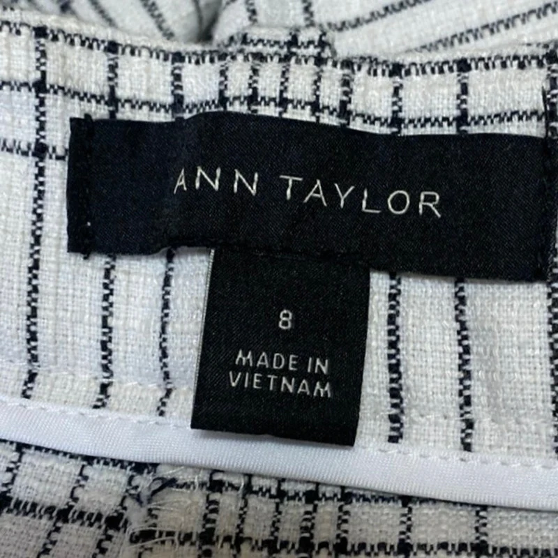 Ann Taylor Women White Black Plaid High Rise Straight Leg Trousers Pants Size 8 - Image 4