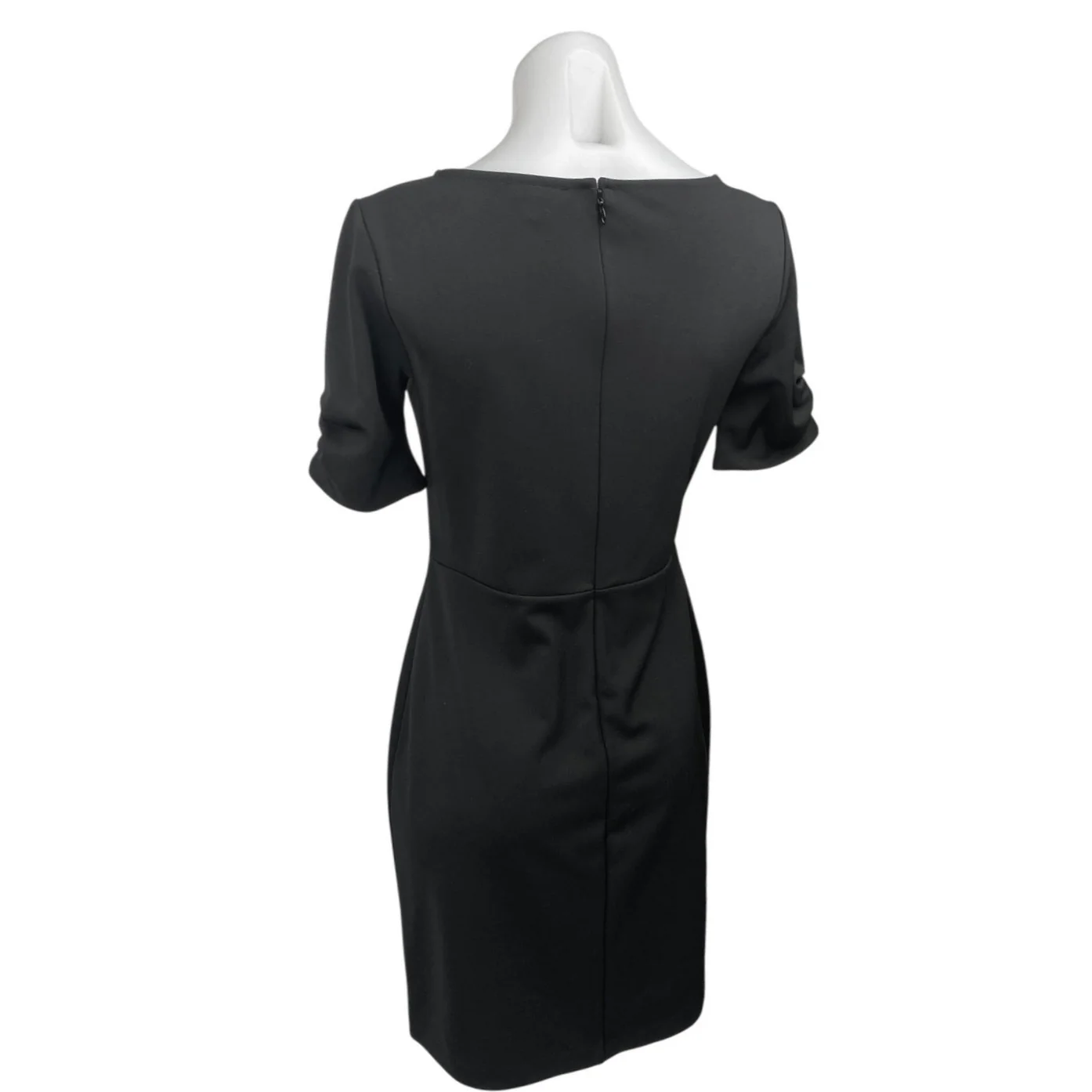 Ann Taylor Women's Black Boat Neck Short Sleeve Mini Sheath Dress Size 2 Petite - Image 2