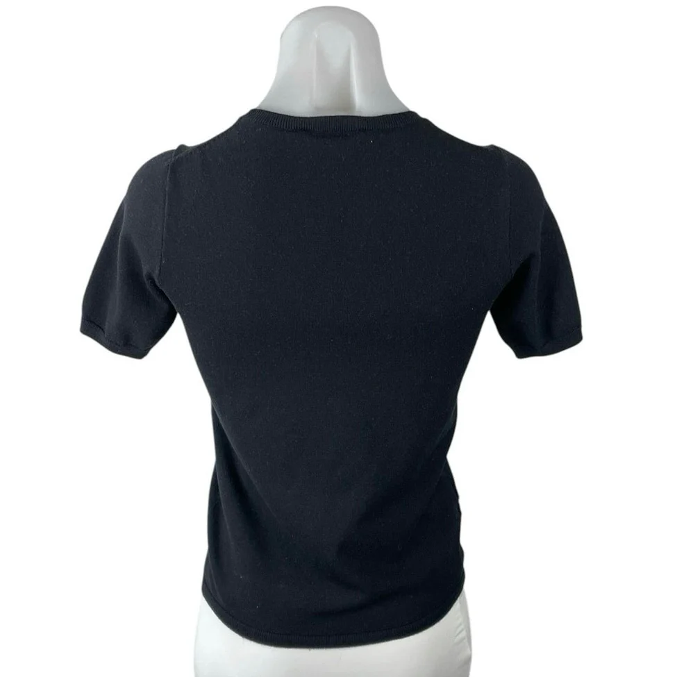 Ann Taylor Women's Black Crew Neck Short Sleeve Slim Sweater Tee T-Shirt Top XS - Image 3