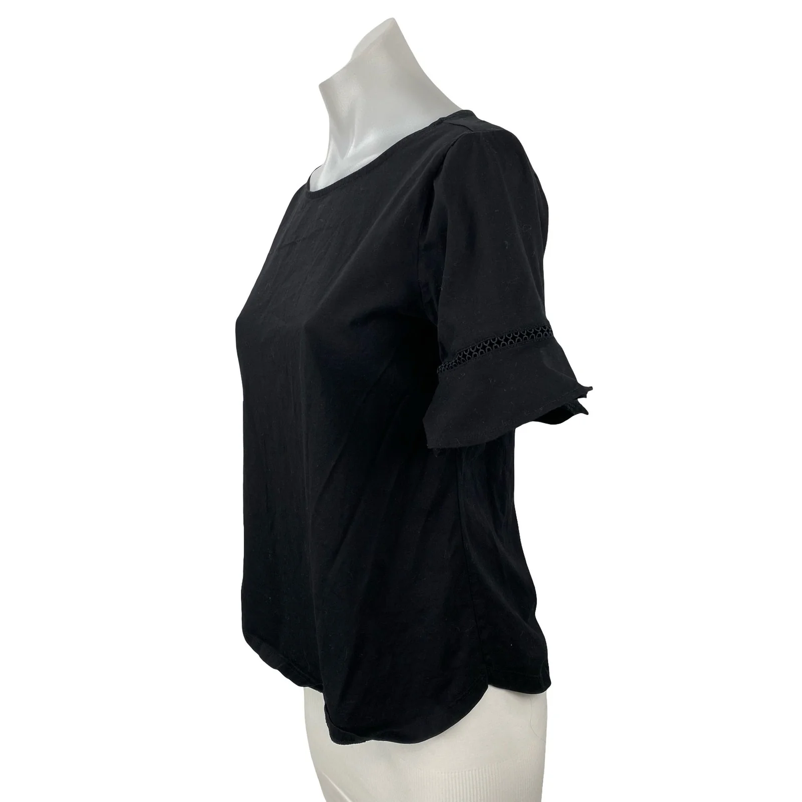 Ann Taylor Women's Black Short Bell Sleeve Round Neck Shirt Blouse Top Size S - Image 3