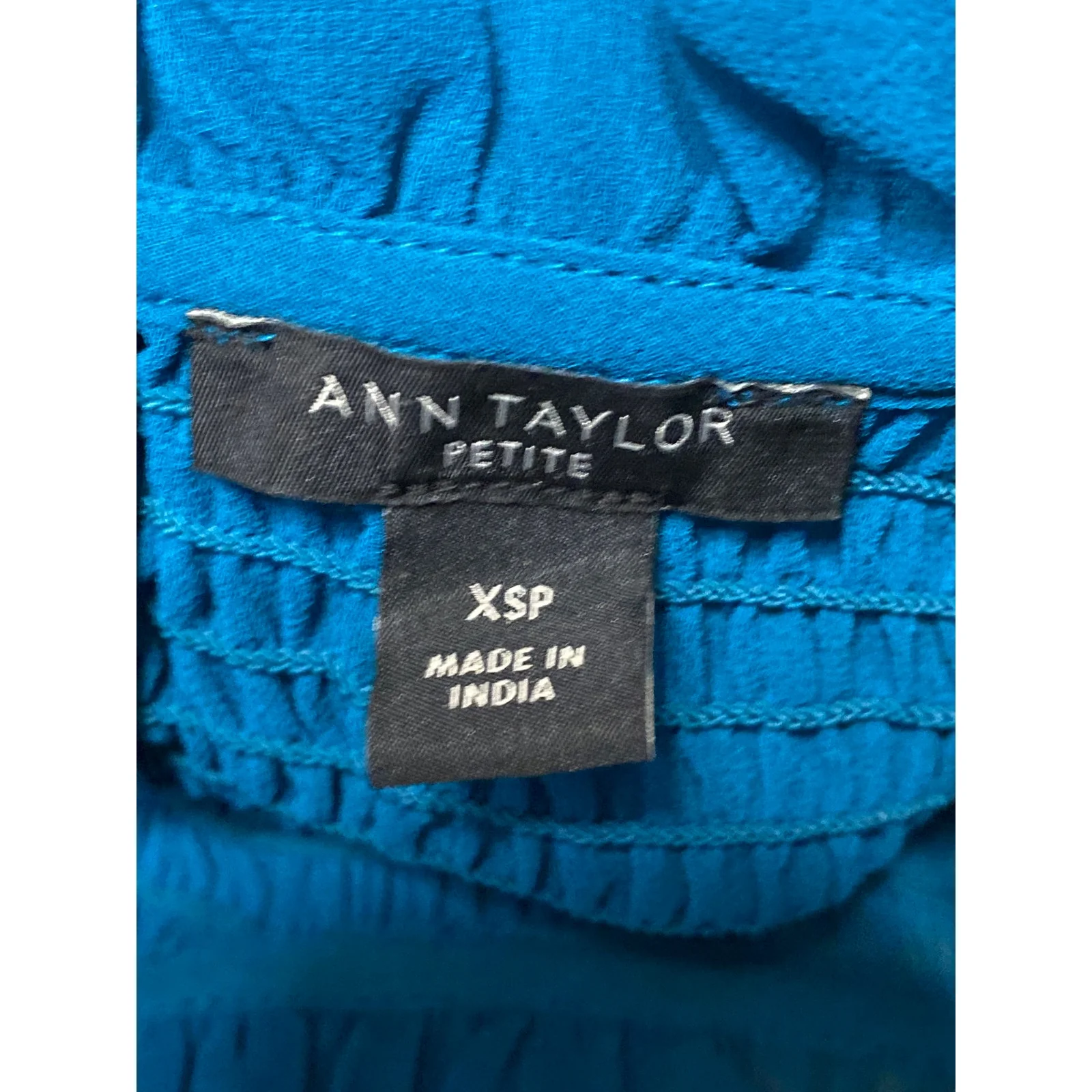 Ann Taylor Women's Blue Mock Neck Smocked Ruffle Long Sleeve Blouse Top Size XSP - Image 5