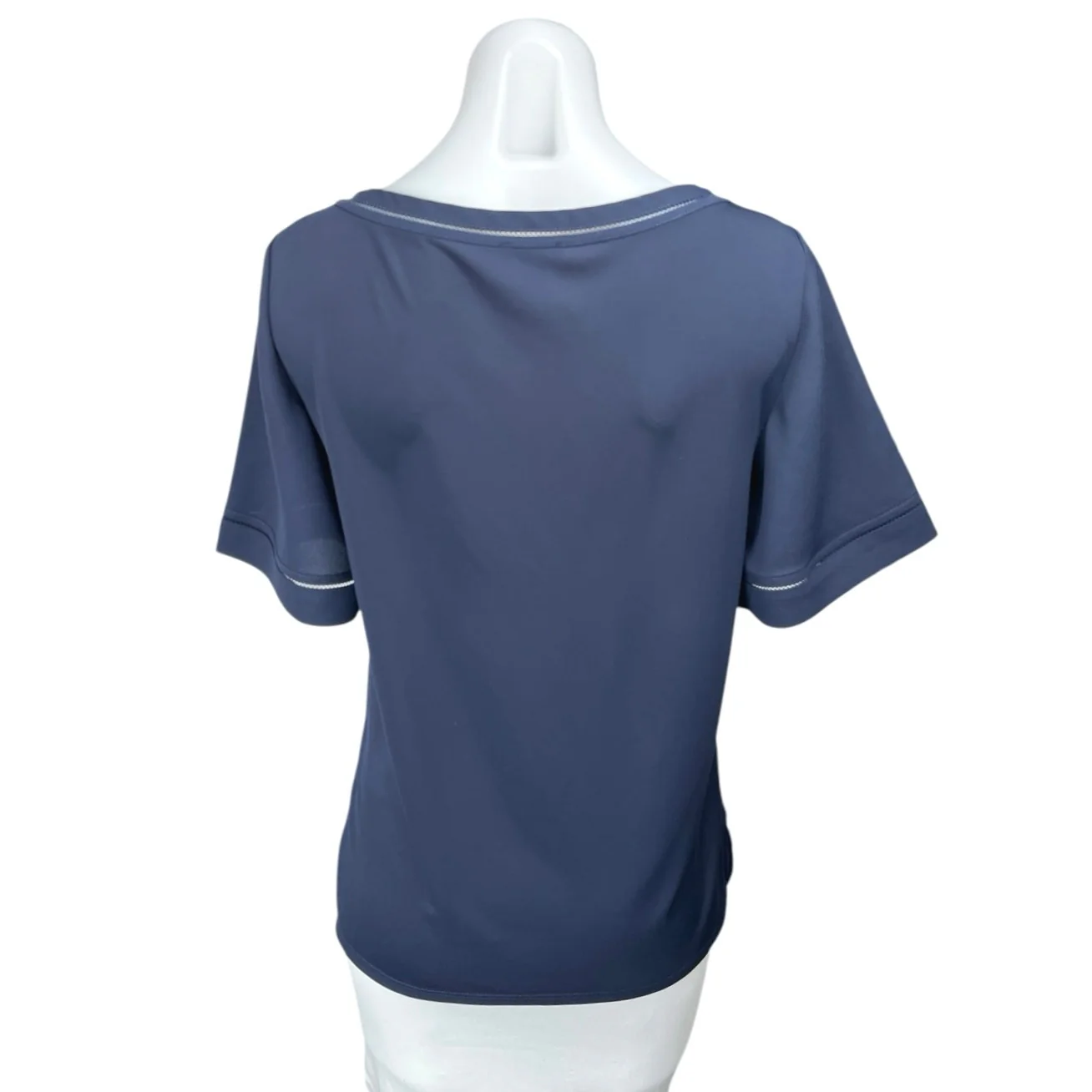 Ann Taylor Women's Navy Blue Short Sleeve Boat Neck Loose Fit Blouse Shirt Top S - Image 2