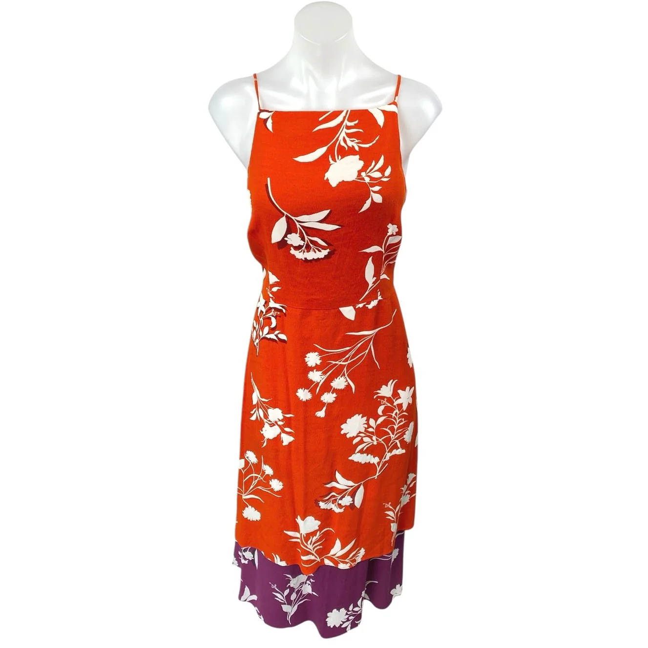 Ann Taylor Women's Red Floral Sleeveless Cami Camisole Square Neck Midi Dress 8