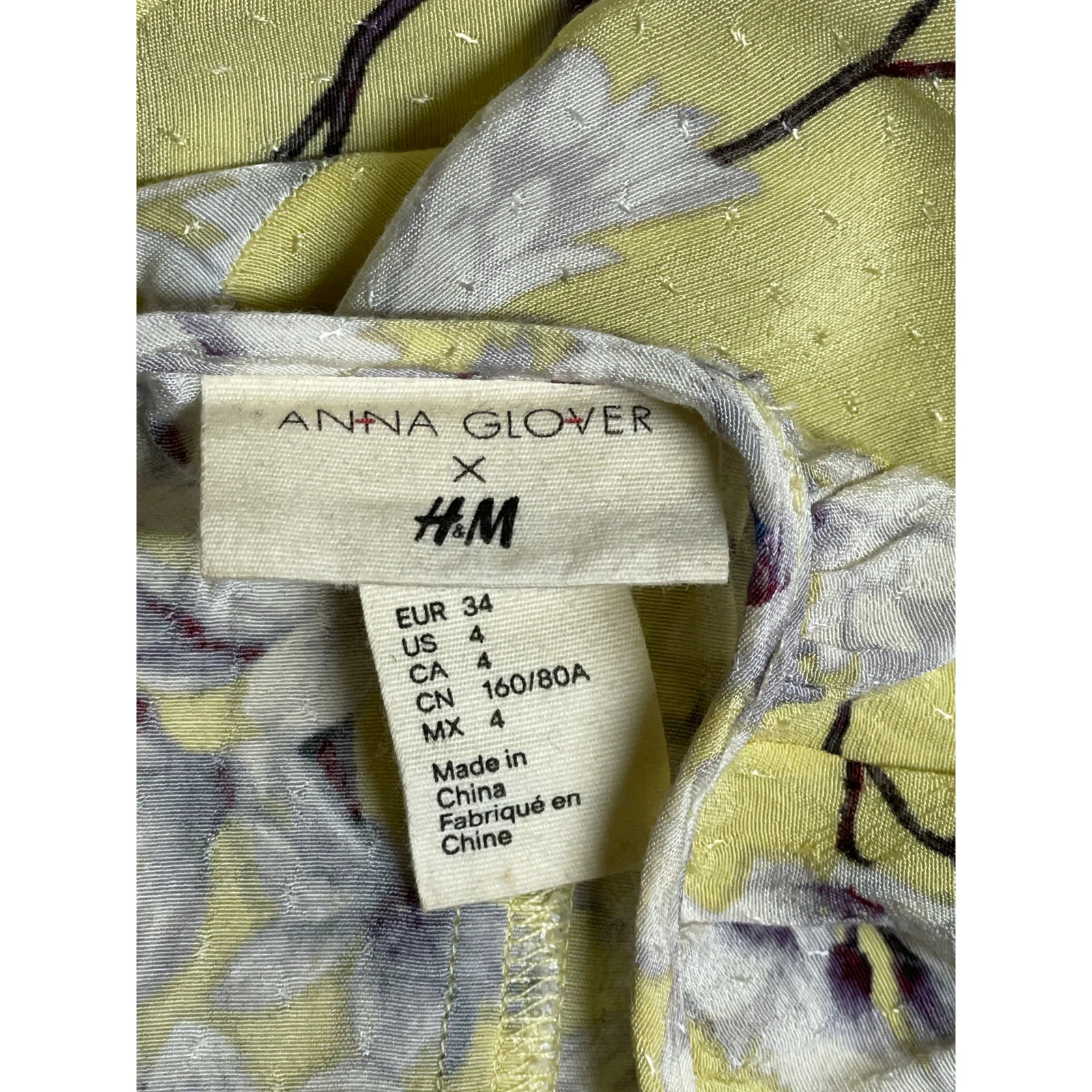 Anna Glover x H&M Yellow Floral Long Sleeve Scoop Neck A Line Midi Dress Size 4 - Image 5