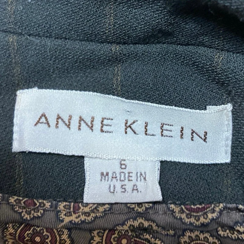 Anne Klein 100% Wool Green Pinstriped Long Sleeve Button Down Shirt Jacket Sz 6 - Image 3