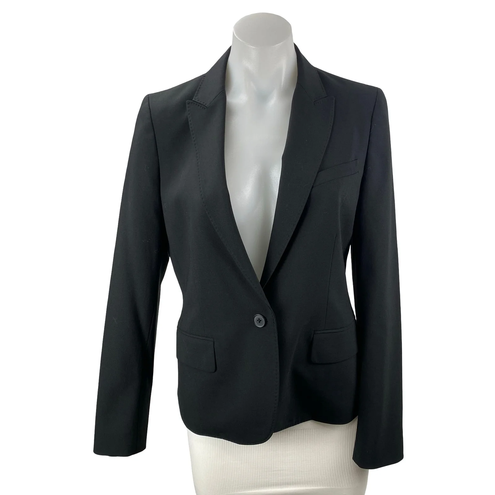 Anne Klein Black Notched Collar Long Sleeve Single Breasted Blazer Coat Jacket 6